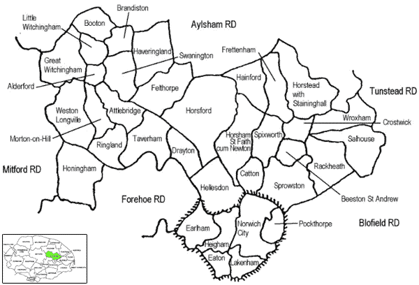 map of st faiths & norwich registration district