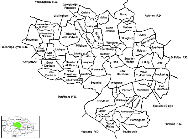 map of mitford & launditch registration district